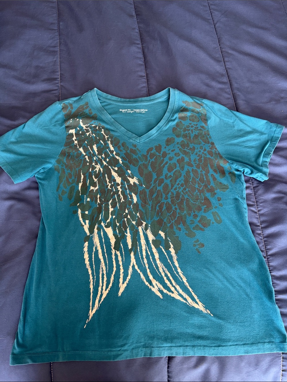Penningtons Teal Short Sleeve V-Neck Tee with Wing Graphic